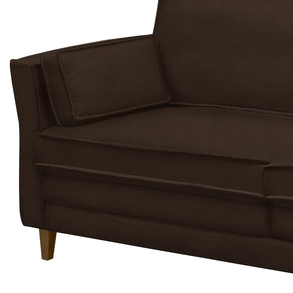 Sofá Living 3 Lugares 220cm Pés Madeira Efraim F05 Veludo Marrom - Mpozenato