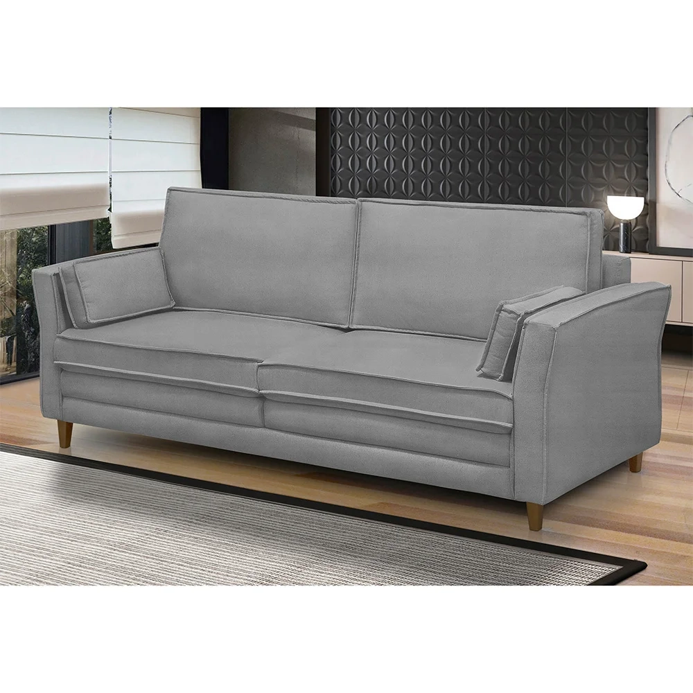 Sofá Living 3 Lugares 220cm Pés Madeira Efraim F05 Veludo Prata - Mpozenato