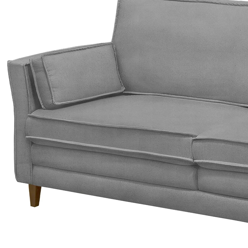 Sofá Living 3 Lugares 220cm Pés Madeira Efraim F05 Veludo Prata - Mpozenato