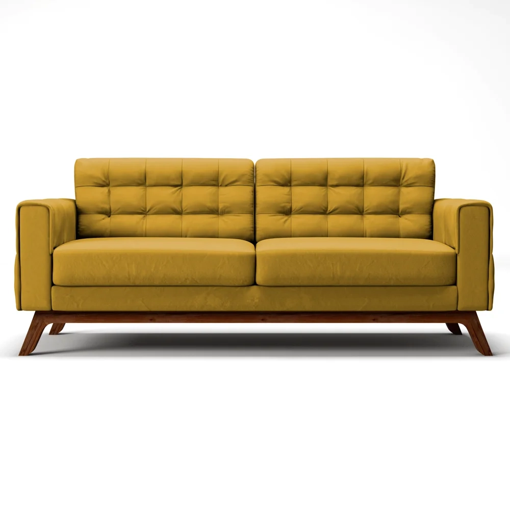 Sofá 260 cm 4 Lugares Sandero C-279 Veludo Amarelo - Domi