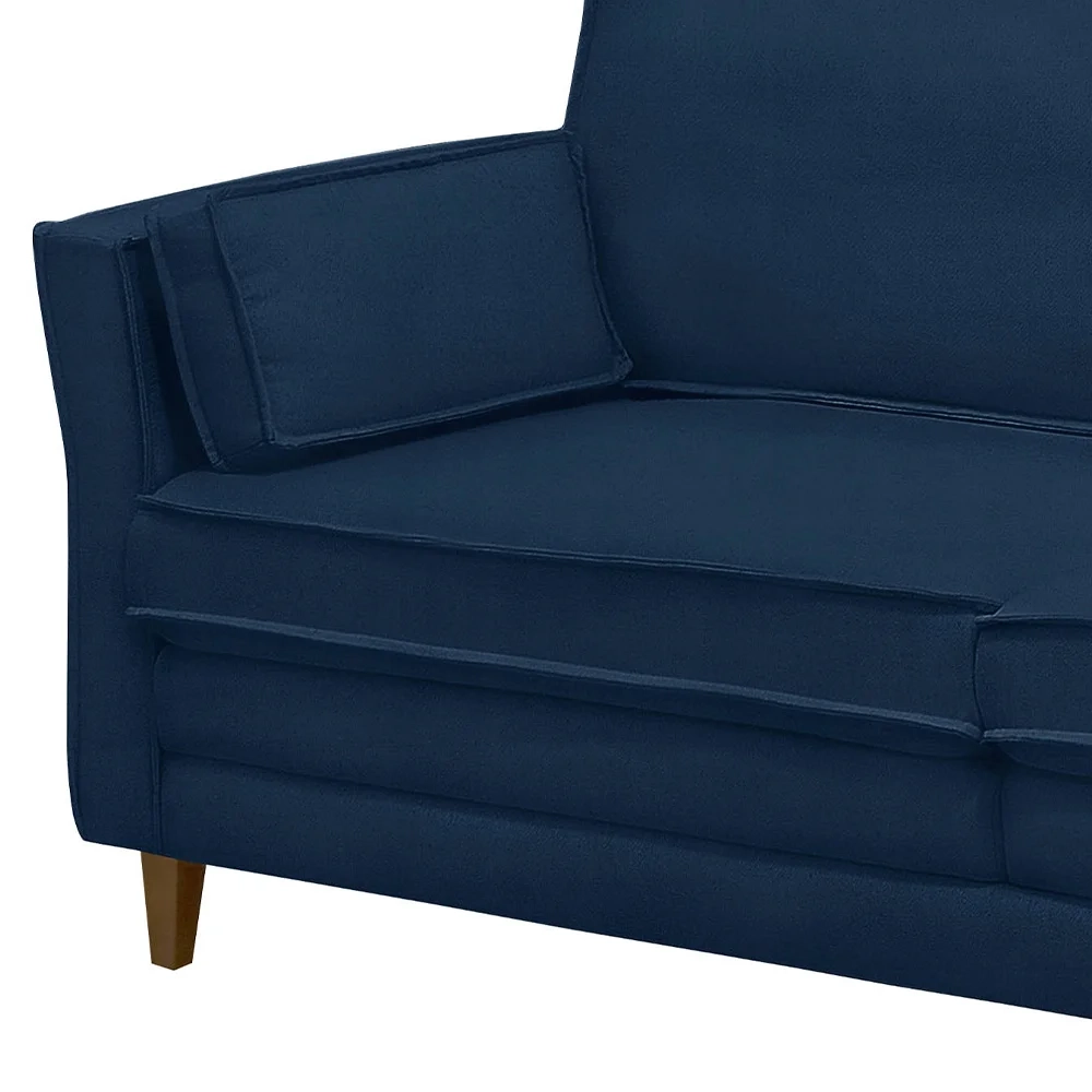 Sofá Living 3 Lugares 220cm Pés Madeira Efraim F05 Veludo Azul - Mpozenato