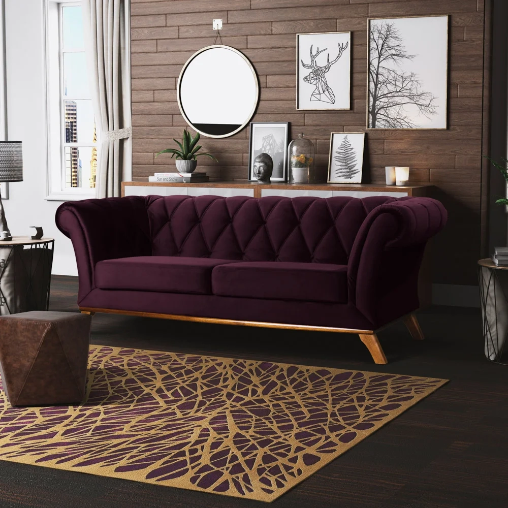 Sofá 280cm 4 Lugares Base Madeira Império C-292 Veludo Uva - Domi