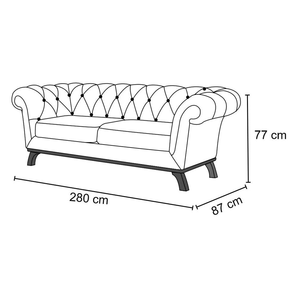 Sofá 280cm 4 Lugares Base Madeira Império C-300 Veludo Preto - Domi