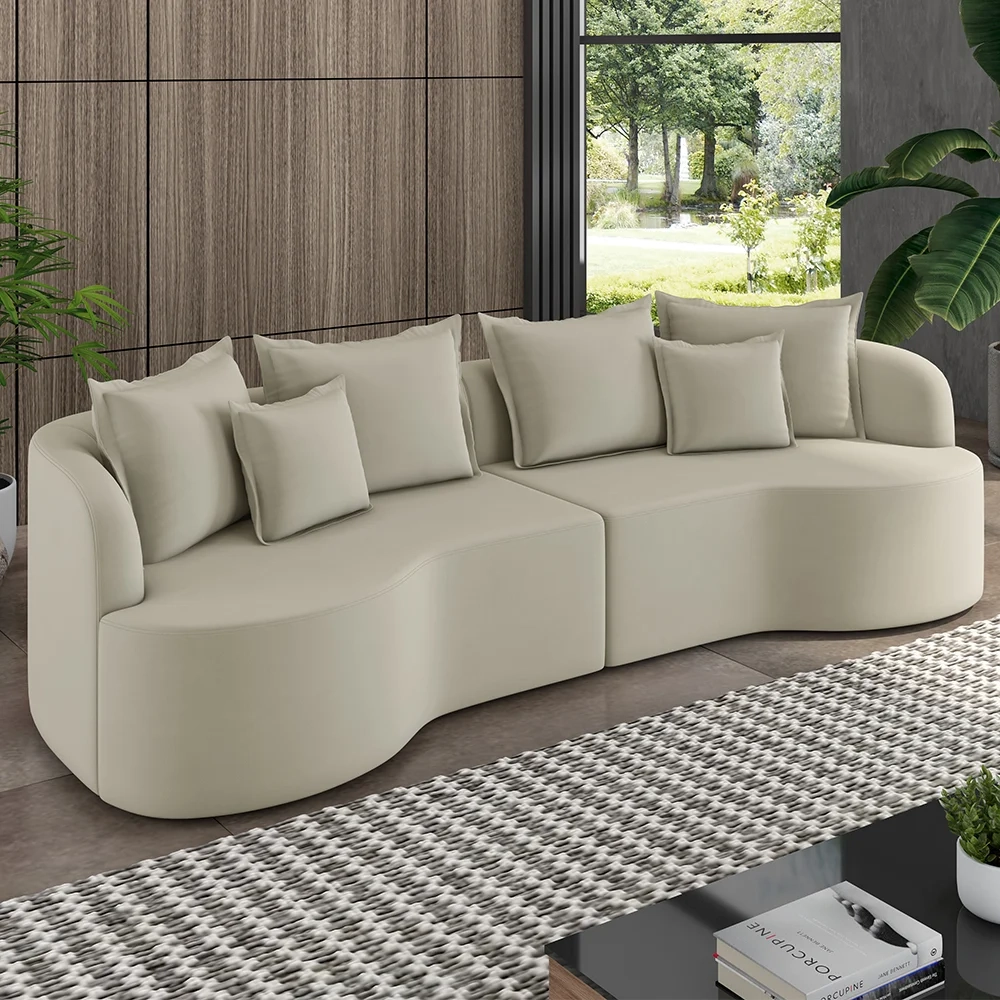 Sofá 3 Lugares 210cm Orgânico Quito Z08 Veludo Bege  - Mpozenato