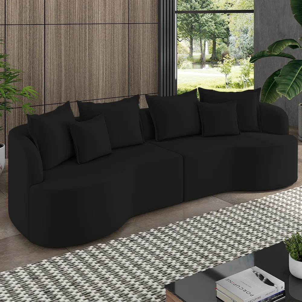 Sofá 3 Lugares 210cm Orgânico Quito Z08 Veludo Preto  - Mpozenato