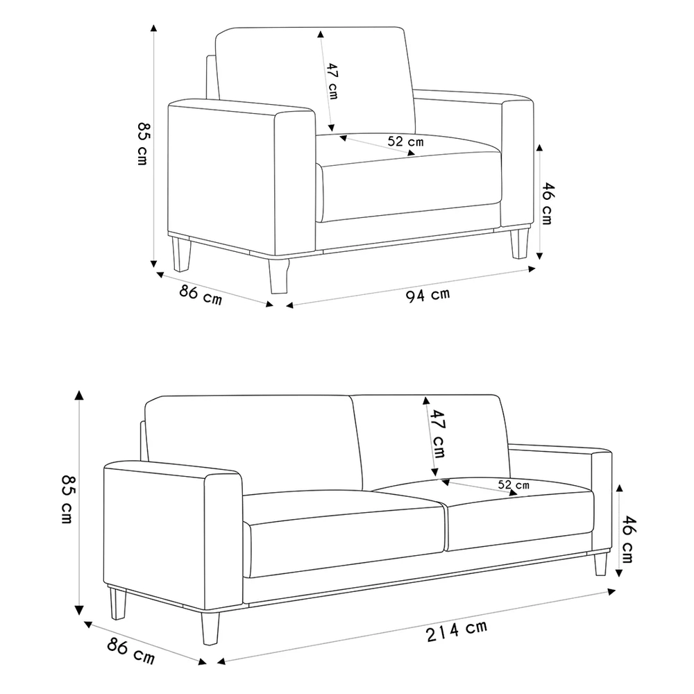 Sofá 3 Lugares 214cm Com 02 Poltronas Zaire Z32 Linho Areia    - Mpozenato