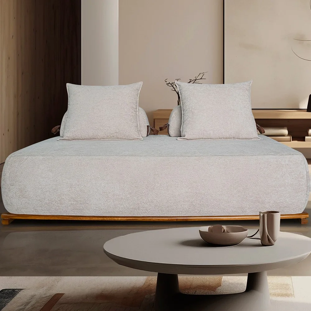 Sofá 3 Lugares 220cm Ilha Base Madeira Viero S06 Boucle Bege - Mpozenato