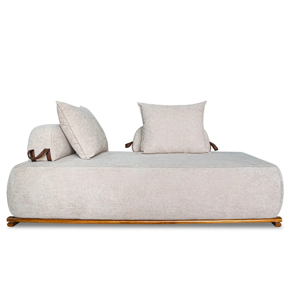 Sofá 3 Lugares 220cm Ilha Base Madeira Viero S06 Boucle Bege - Mpozenato