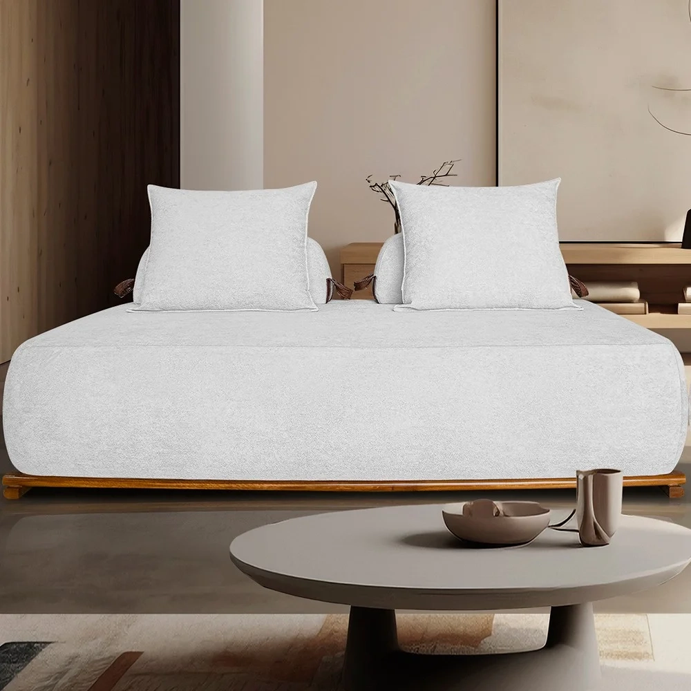 Sofá 3 Lugares 220cm Ilha Base Madeira Viero S06 Boucle Branco - Mpozenato