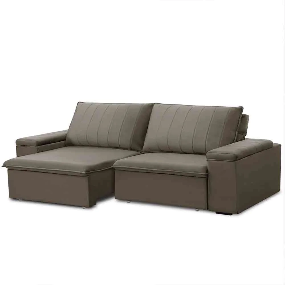 Sofá Retrátil Reclinável 3 Lugares 225cm Baluart F05 Veludo Castor - Mpozenato