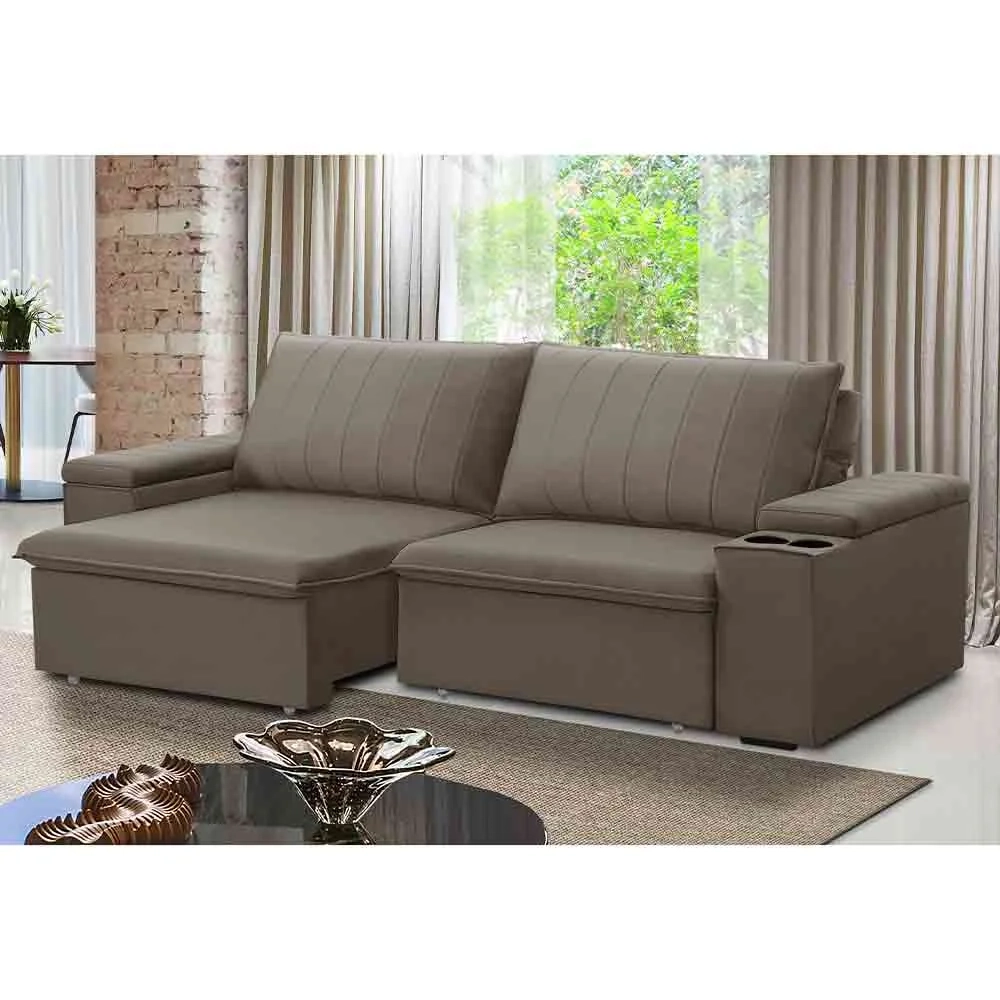 Sofá Retrátil Reclinável 3 Lugares 225cm Baluart F05 Veludo Castor - Mpozenato