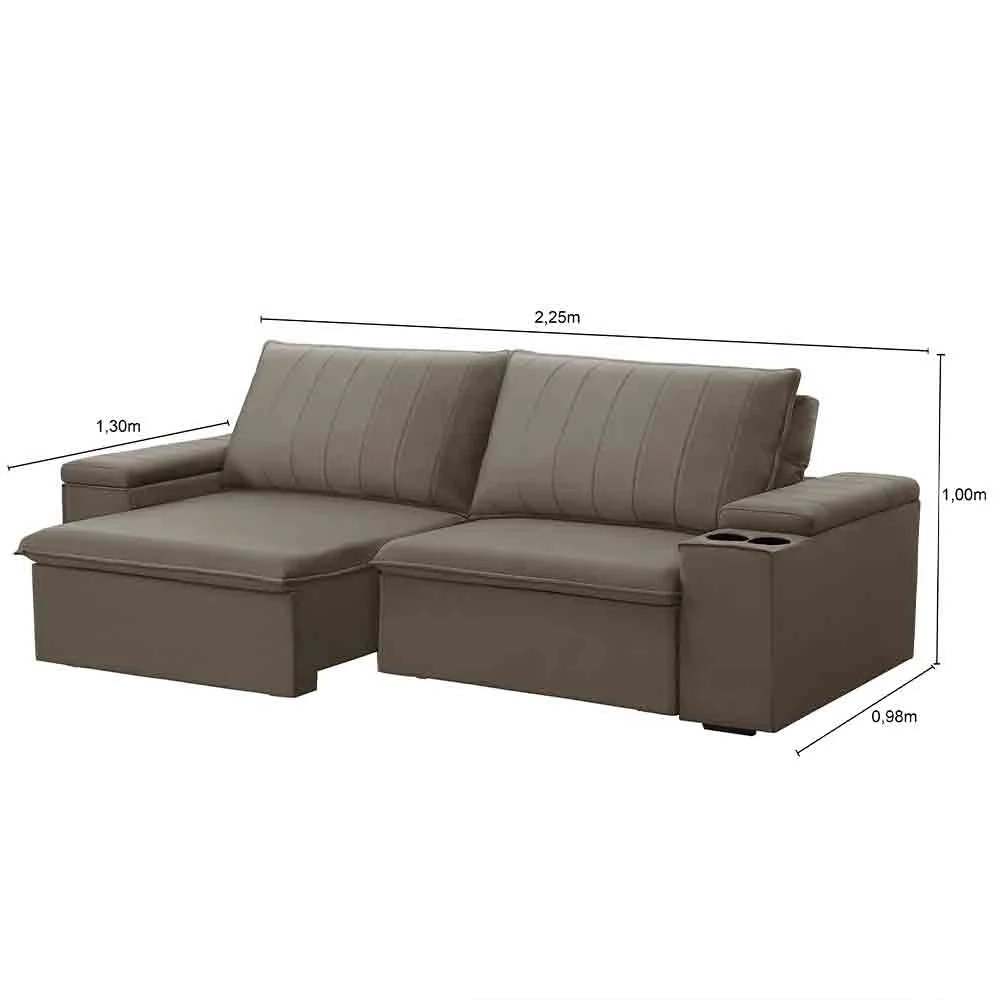 Sofá Retrátil Reclinável 3 Lugares 225cm Baluart F05 Veludo Castor - Mpozenato