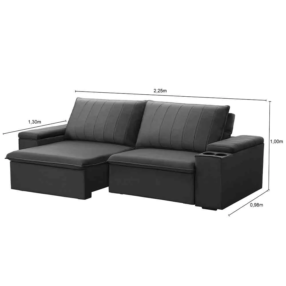 Sofá Retrátil Reclinável 3 Lugares 225cm Baluart F05 Veludo Grafite - Mpozenato