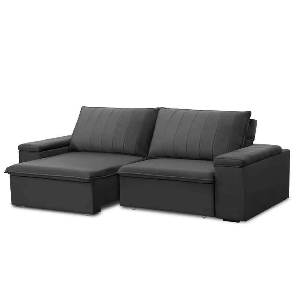 Sofá Retrátil Reclinável 3 Lugares 225cm Baluart F05 Veludo Grafite - Mpozenato