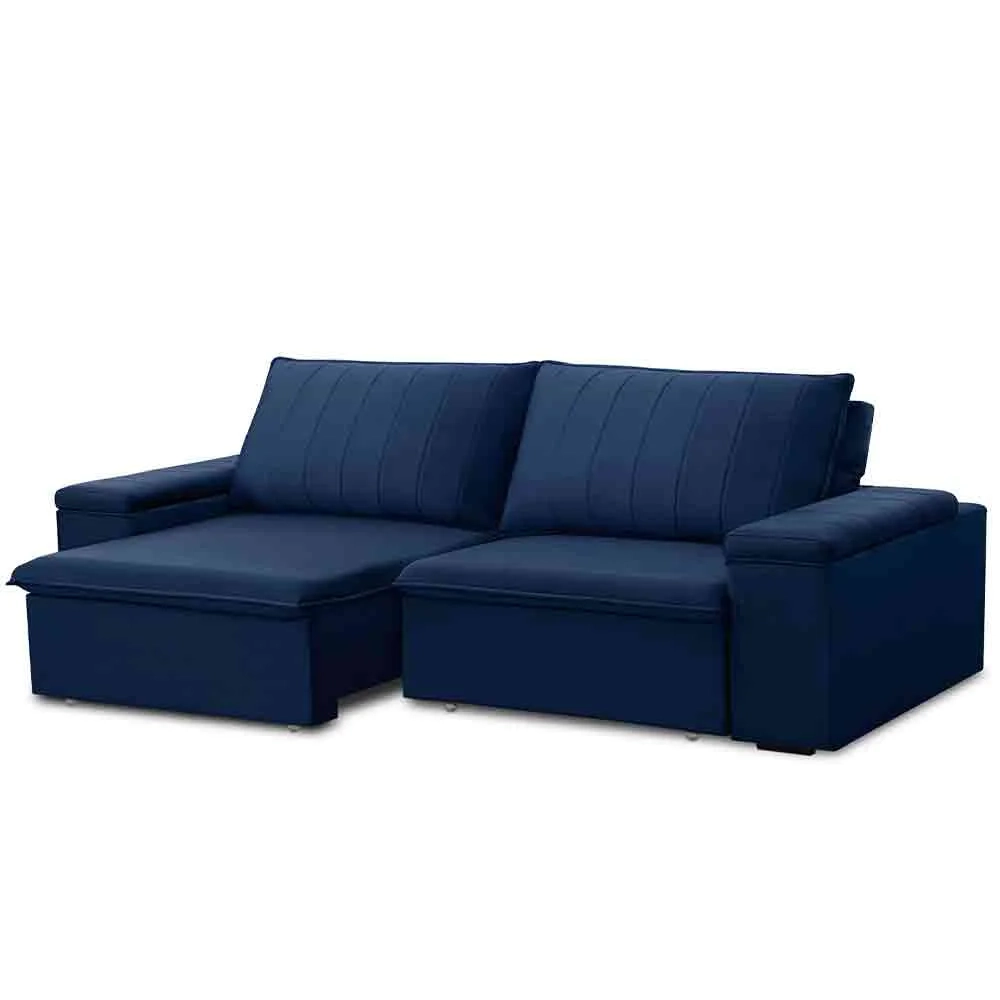 Sofá Retrátil Reclinável 3 Lugares 225cm Baluart F05 Veludo Azul - Mpozenato