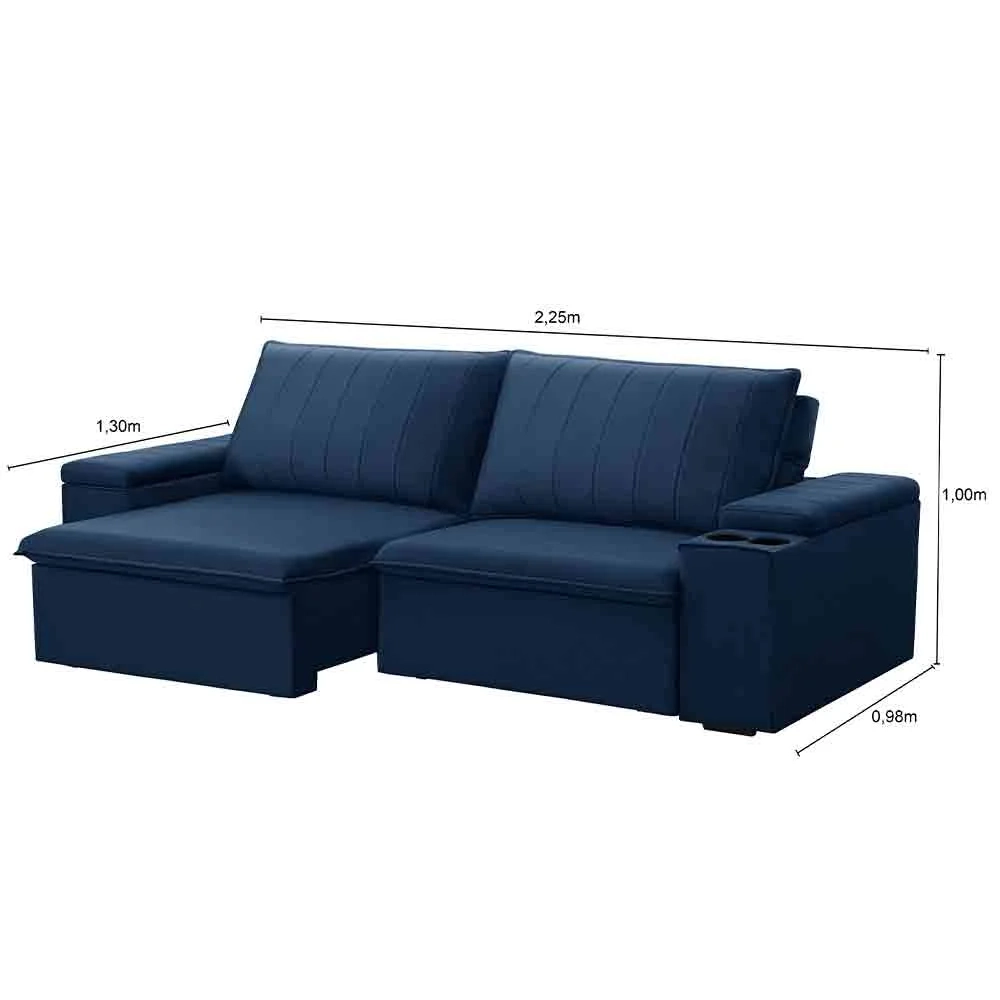 Sofá Retrátil Reclinável 3 Lugares 225cm Baluart F05 Veludo Azul - Mpozenato