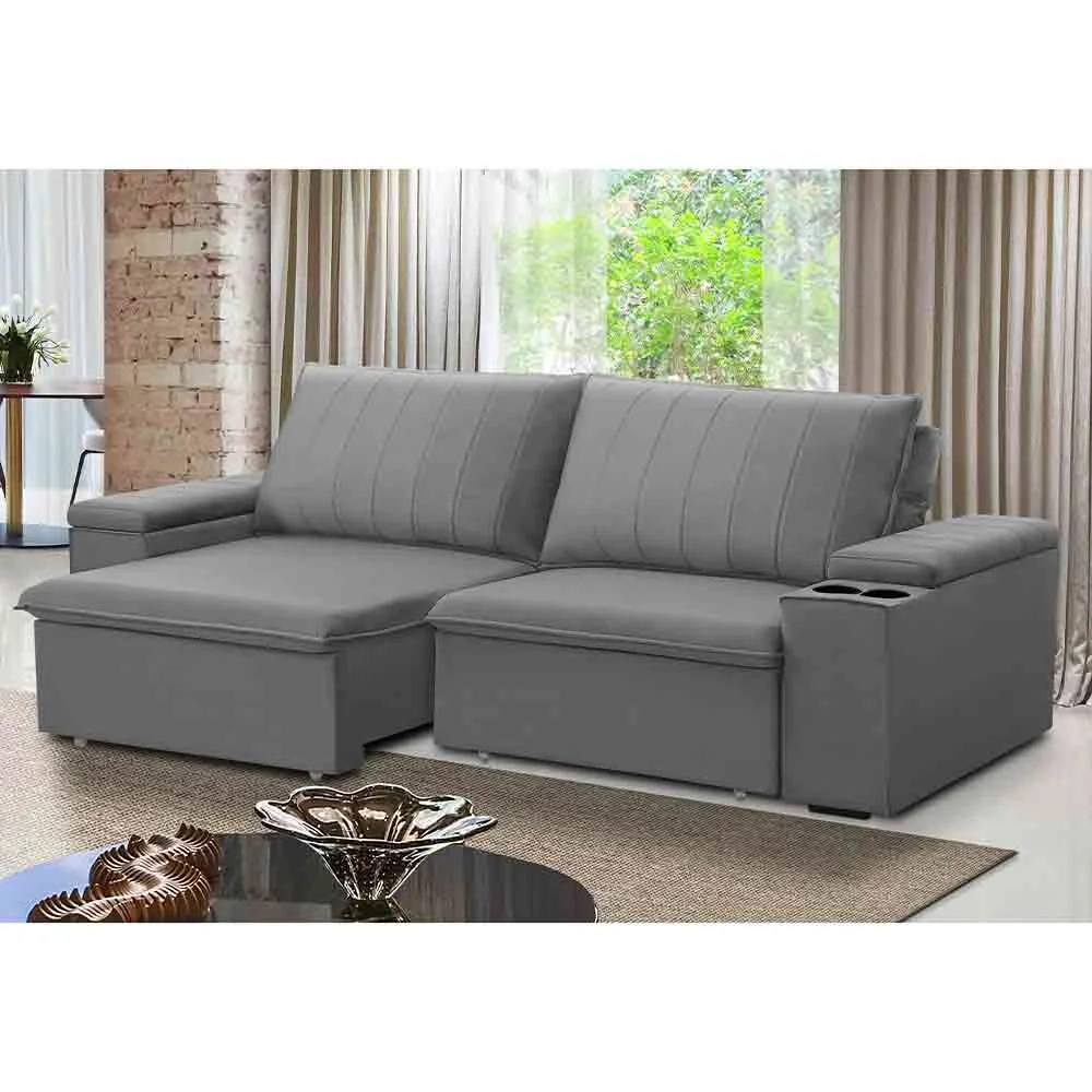 Sofá Retrátil Reclinável 3 Lugares 225cm Baluart F05 Veludo Prata - Mpozenato