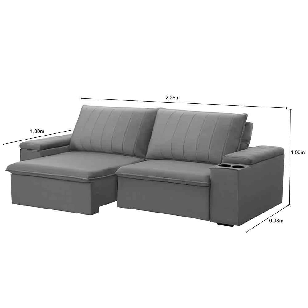 Sofá Retrátil Reclinável 3 Lugares 225cm Baluart F05 Veludo Prata - Mpozenato