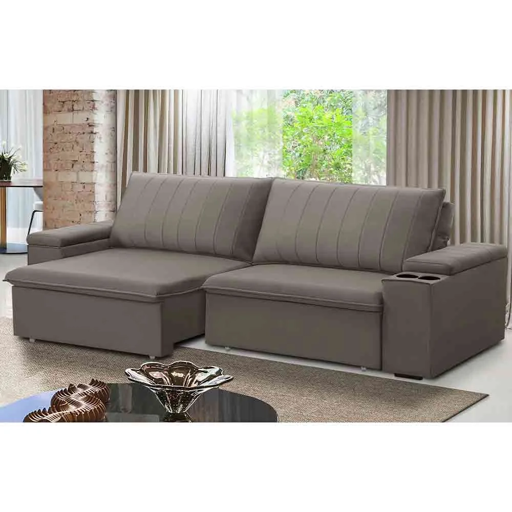 Sofá Retrátil Reclinável 3 Lugares 245cm Baluart F05 Veludo Castor - Mpozenato