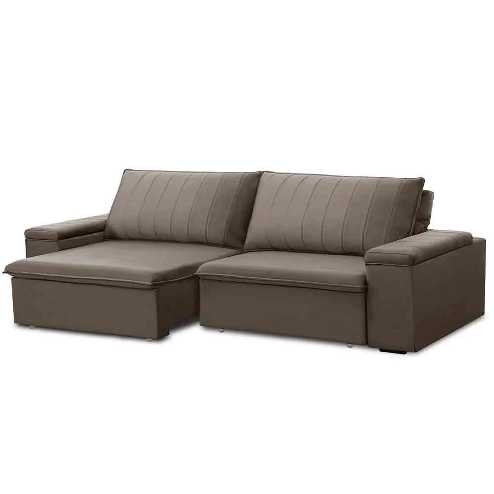 Sofá Retrátil Reclinável 3 Lugares 245cm Baluart F05 Veludo Castor - Mpozenato