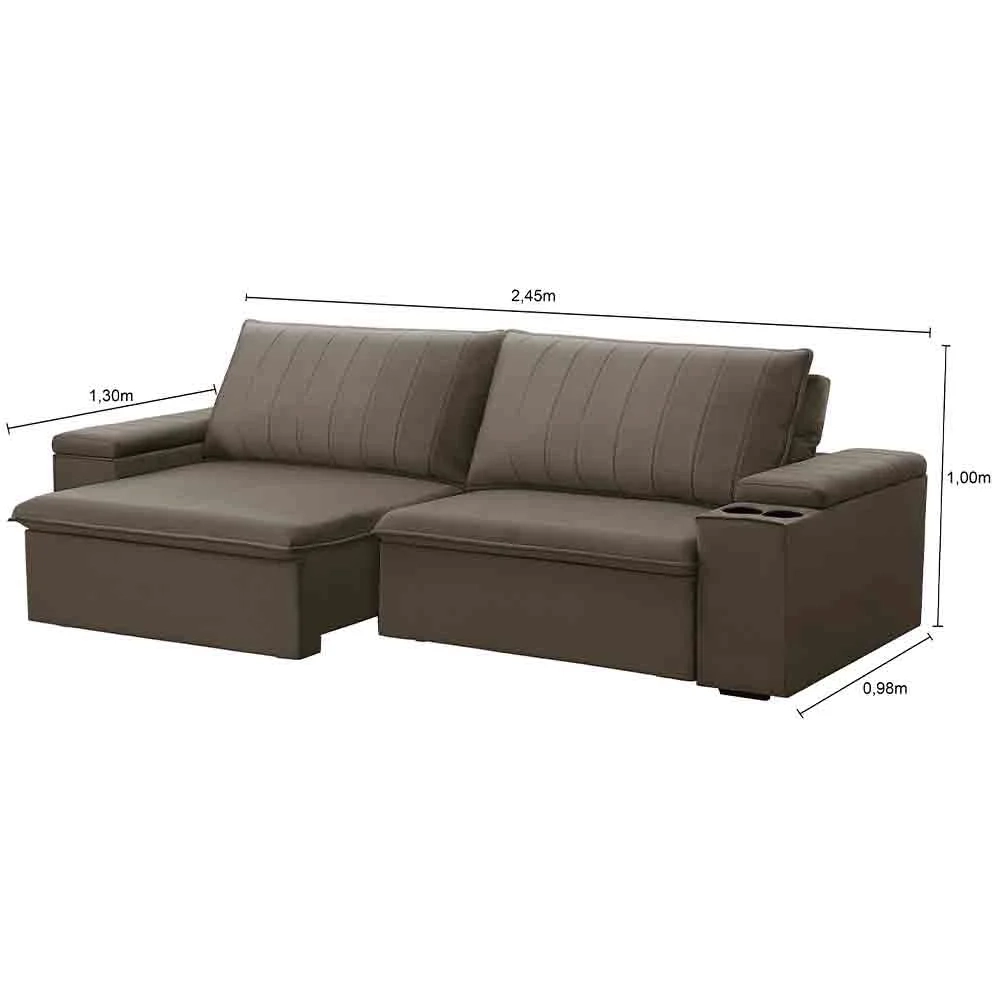 Sofá Retrátil Reclinável 3 Lugares 245cm Baluart F05 Veludo Castor - Mpozenato