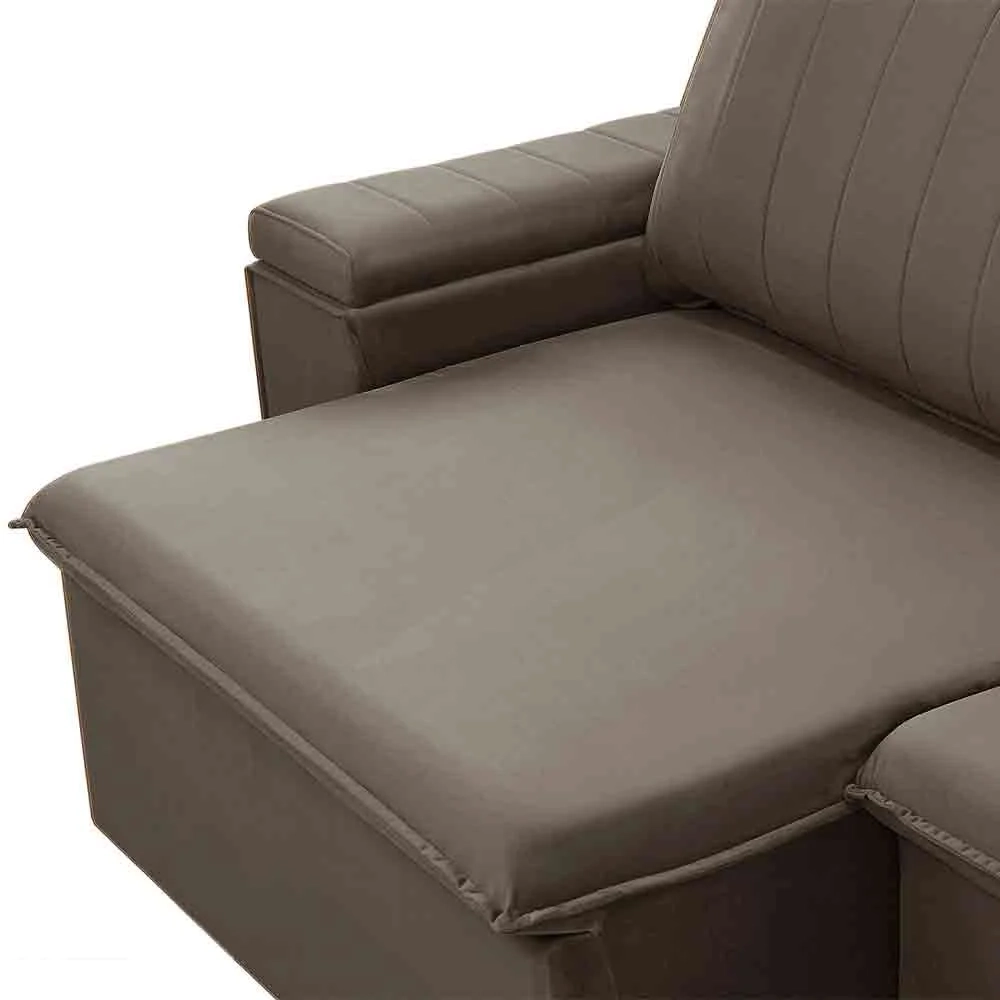 Sofá Retrátil Reclinável 3 Lugares 245cm Baluart F05 Veludo Castor - Mpozenato