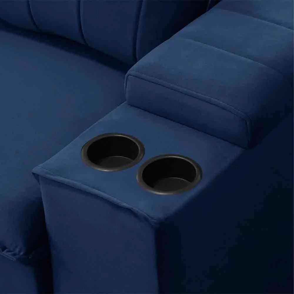 Sofá Retrátil Reclinável 3 Lugares 245cm Baluart F05 Veludo Azul - Mpozenato
