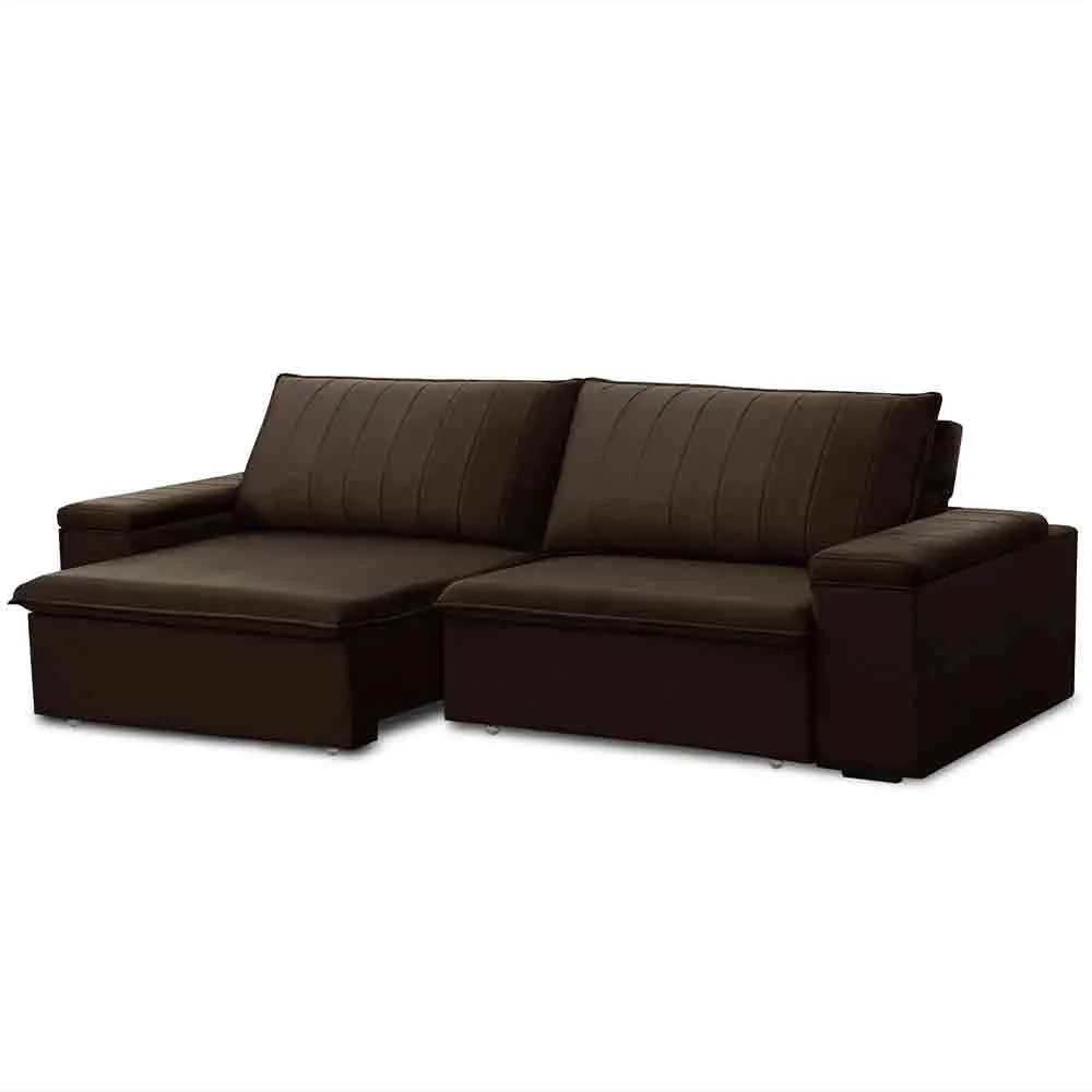 Sofá Retrátil Reclinável 3 Lugares 245cm Baluart F05 Veludo Marrom - Mpozenato