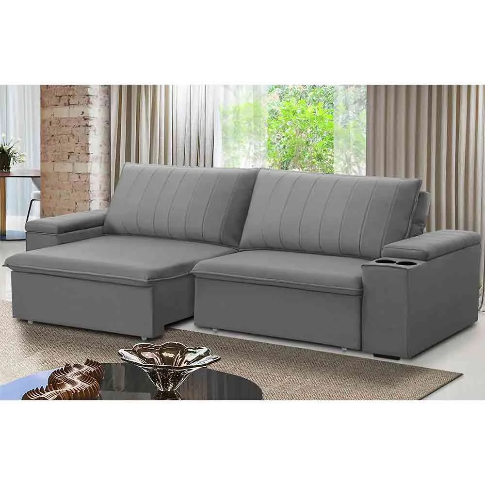 Sofá Retrátil Reclinável 3 Lugares 245cm Baluart F05 Veludo Prata - Mpozenato
