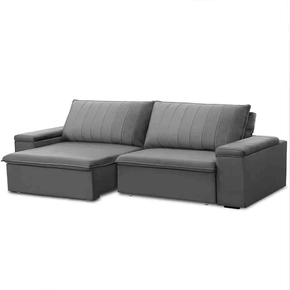 Sofá Retrátil Reclinável 3 Lugares 245cm Baluart F05 Veludo Prata - Mpozenato