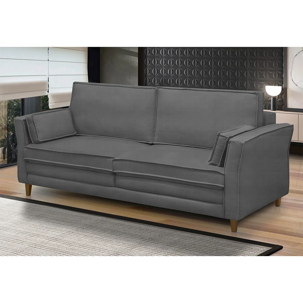 Sofá Living 3 Lugares 200cm Pés Madeira Efraim F05 Veludo Grafite - Mpozenato