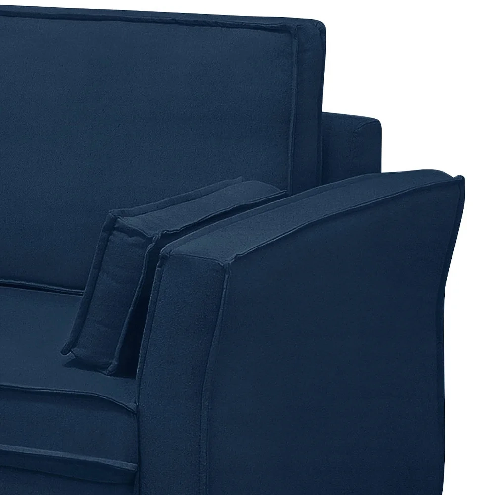 Sofá Living 3 Lugares 200cm Pés Madeira Efraim F05 Veludo Azul - Mpozenato