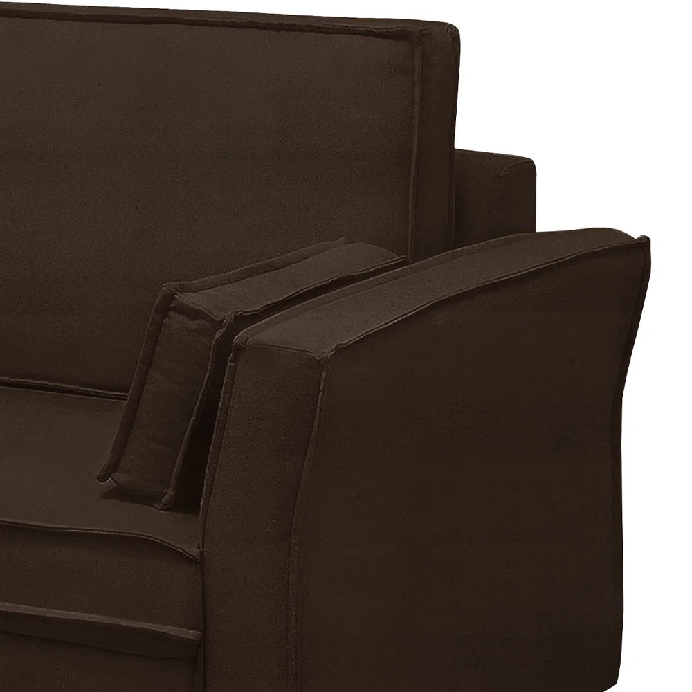 Sofá Living 3 Lugares 200cm Pés Madeira Efraim F05 Veludo Marrom - Mpozenato