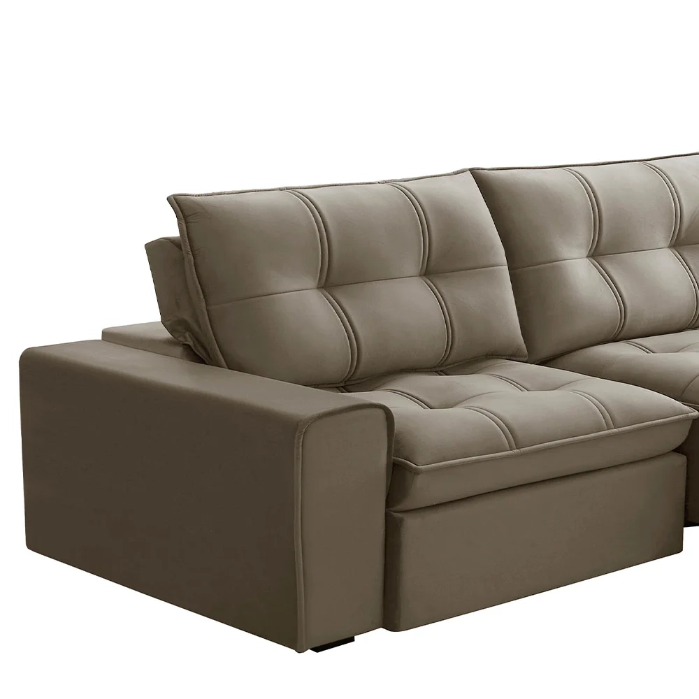Sofá Retrátil Reclinável 3 Lugares 210cm Argon F05 Veludo Castor - Mpozenato