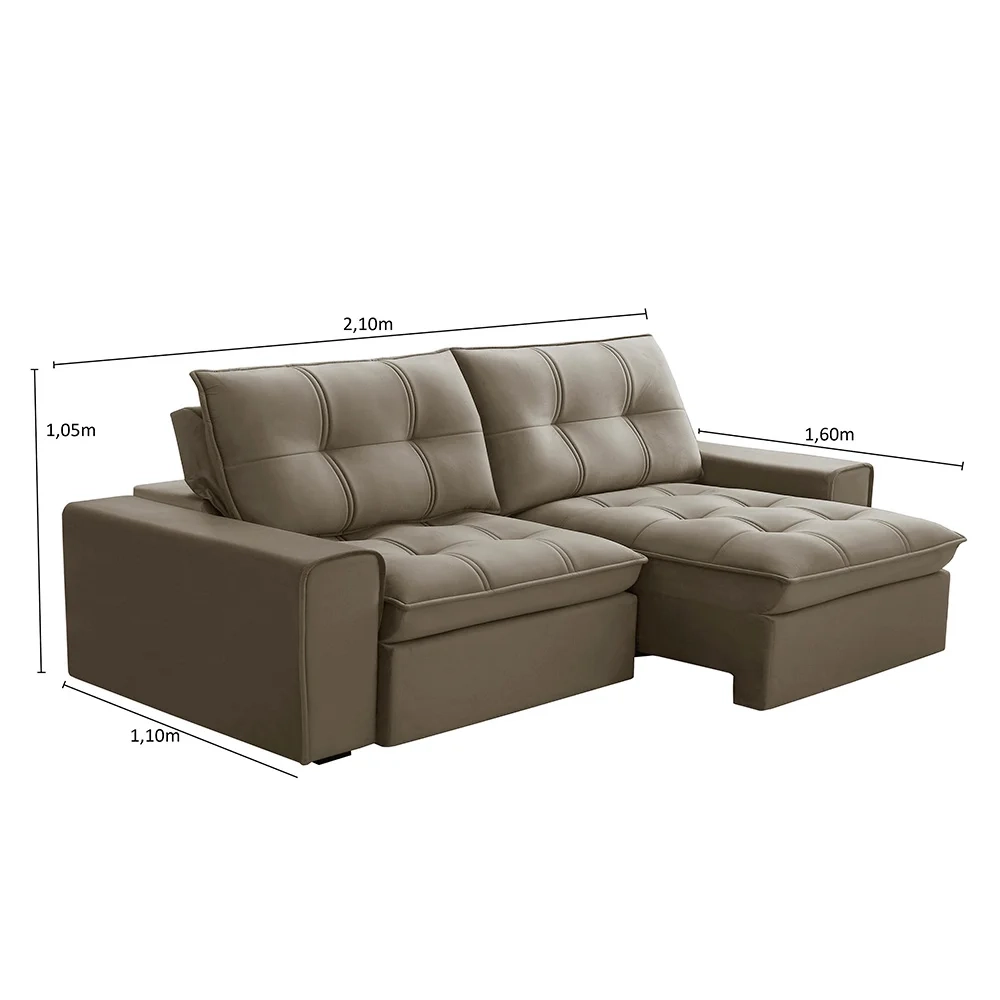 Sofá Retrátil Reclinável 3 Lugares 210cm Argon F05 Veludo Castor - Mpozenato