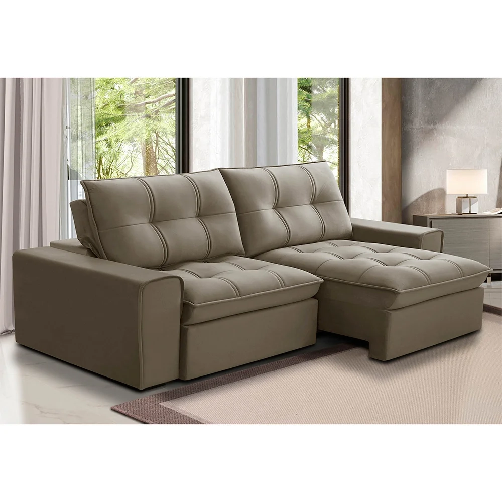 Sofá Retrátil Reclinável 3 Lugares 210cm Argon F05 Veludo Castor - Mpozenato