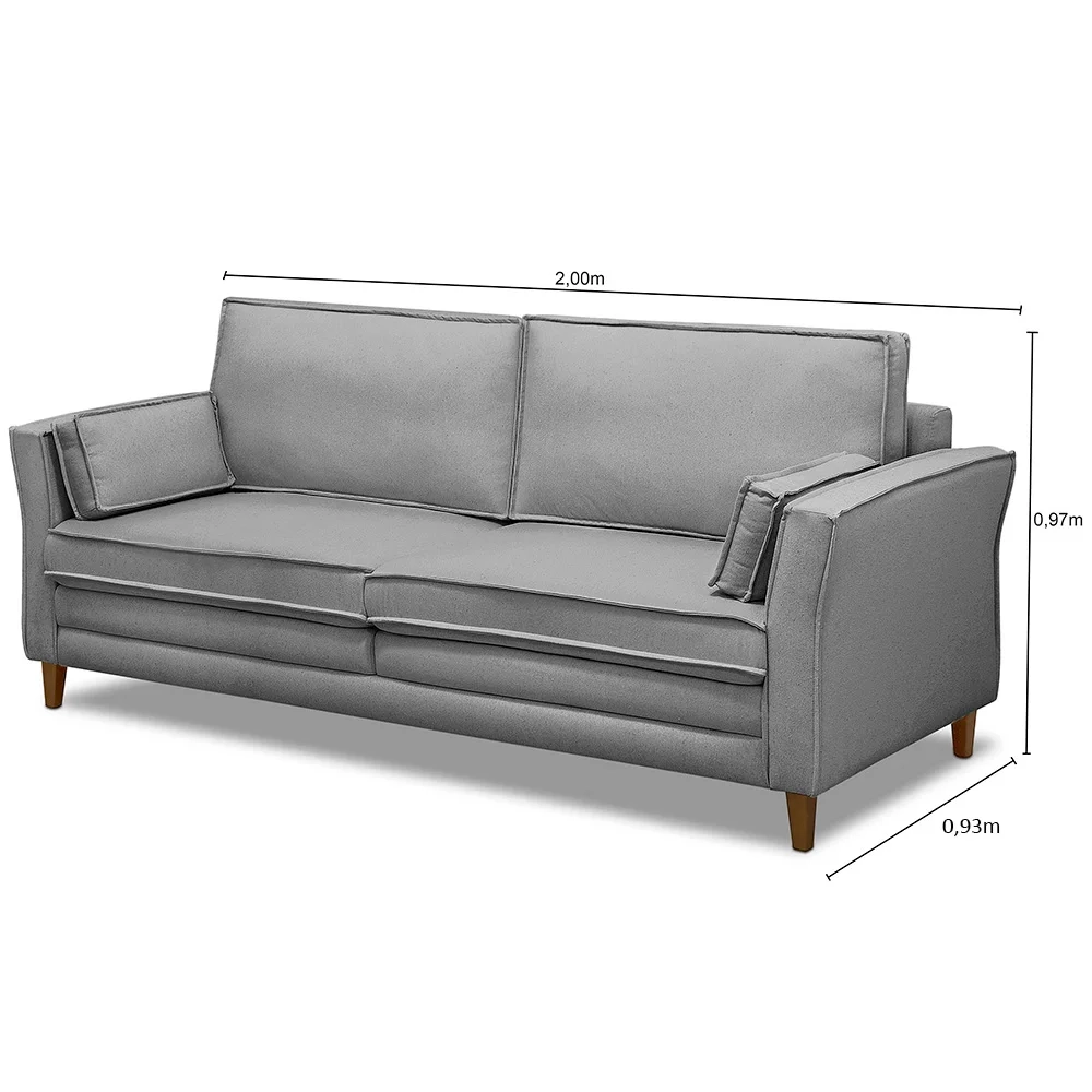 Sofá Living 3 Lugares 200cm Pés Madeira Efraim F05 Veludo Prata - Mpozenato