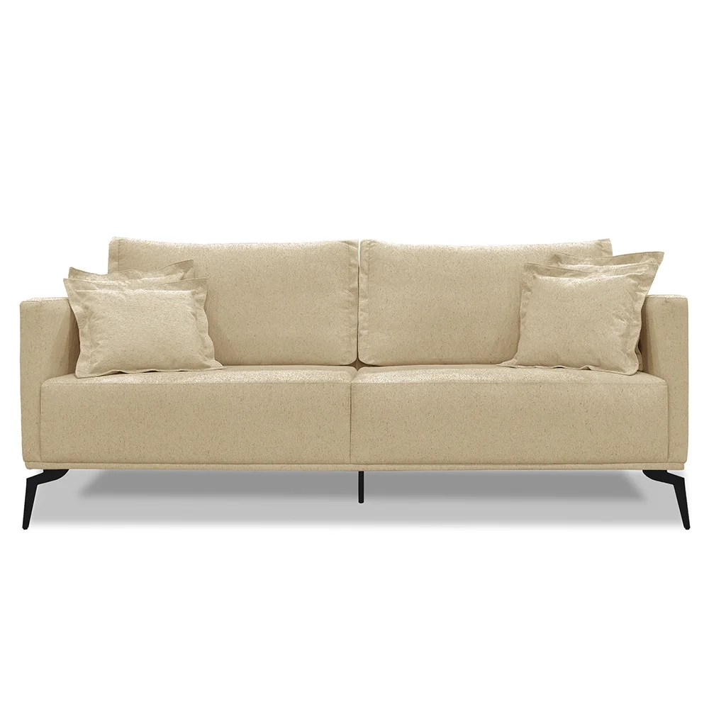 Sofá 3 Lugares 220cm Pés de Metal Vecchia S06 Linho Dourado - Mpozenato