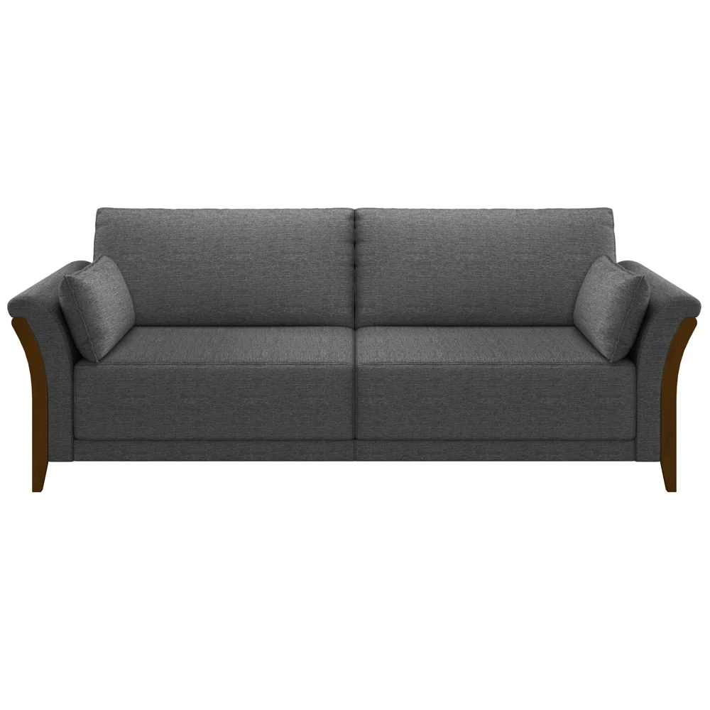 Kit Sofá Living 3 Lugares e Poltrona 102cm Pés Madeira Roya Z32 Linho Cinza Escuro - Mpozenato