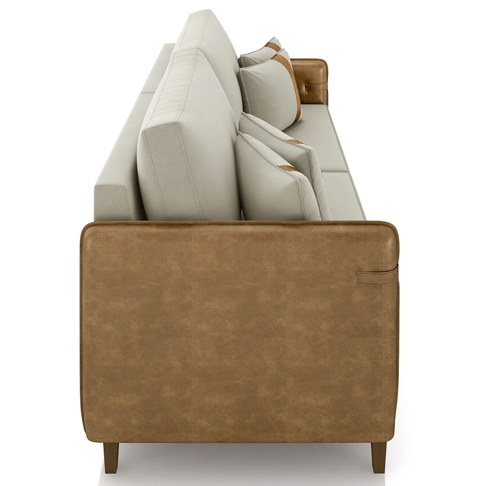 Sofá 3 Lugares Living 192cm Zoe Z08 Veludo Bege/Marrom - Mpozenato