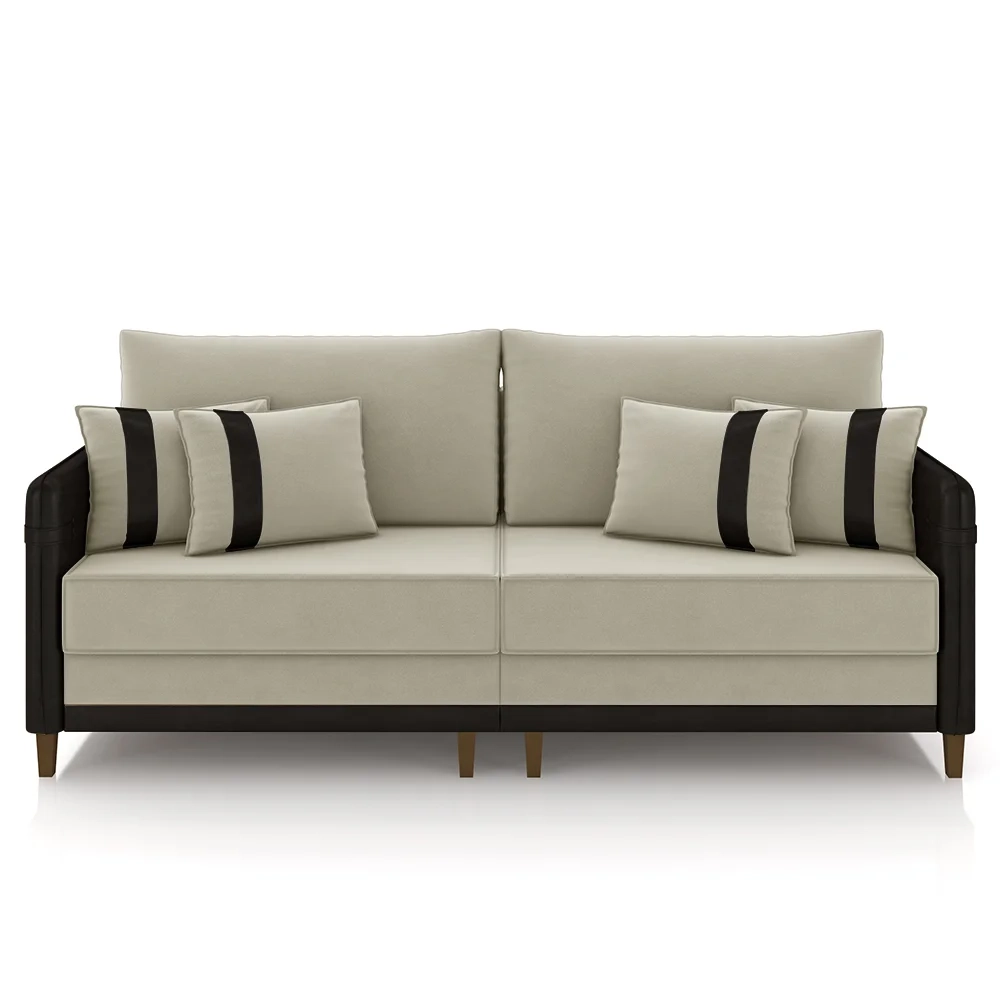 Sofá 3 Lugares Living 192cm Zoe Z08 Veludo Bege/Preto - Mpozenato