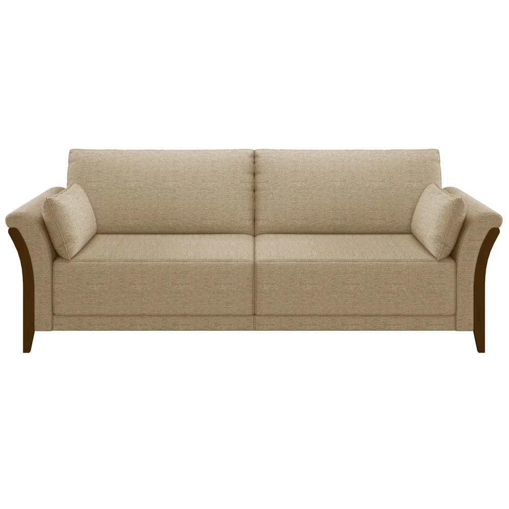 Kit Sofá Living 3 Lugares e Poltrona 102cm Pés Madeira Roya Z32 Linho Bege - Mpozenato