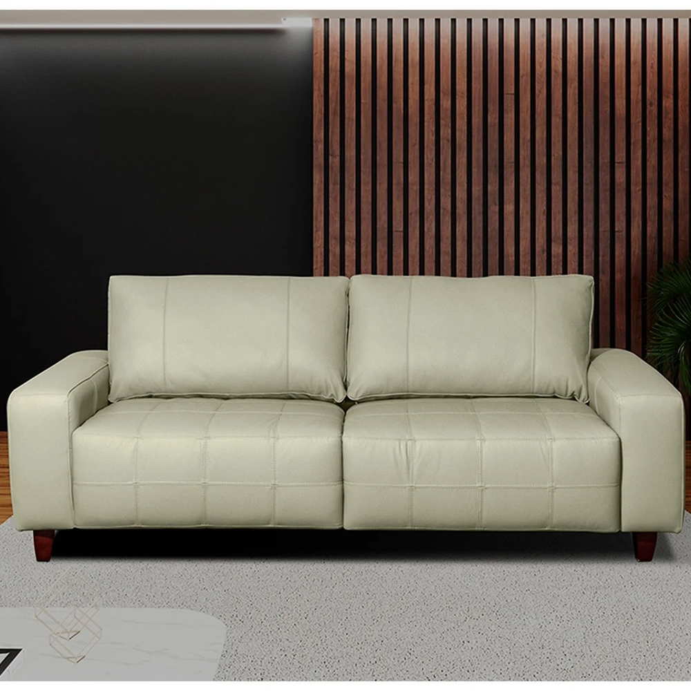 Sofá 3 Lugares Living Pés Madeira 200cm Phill S07 Couro Off - Mpozenato