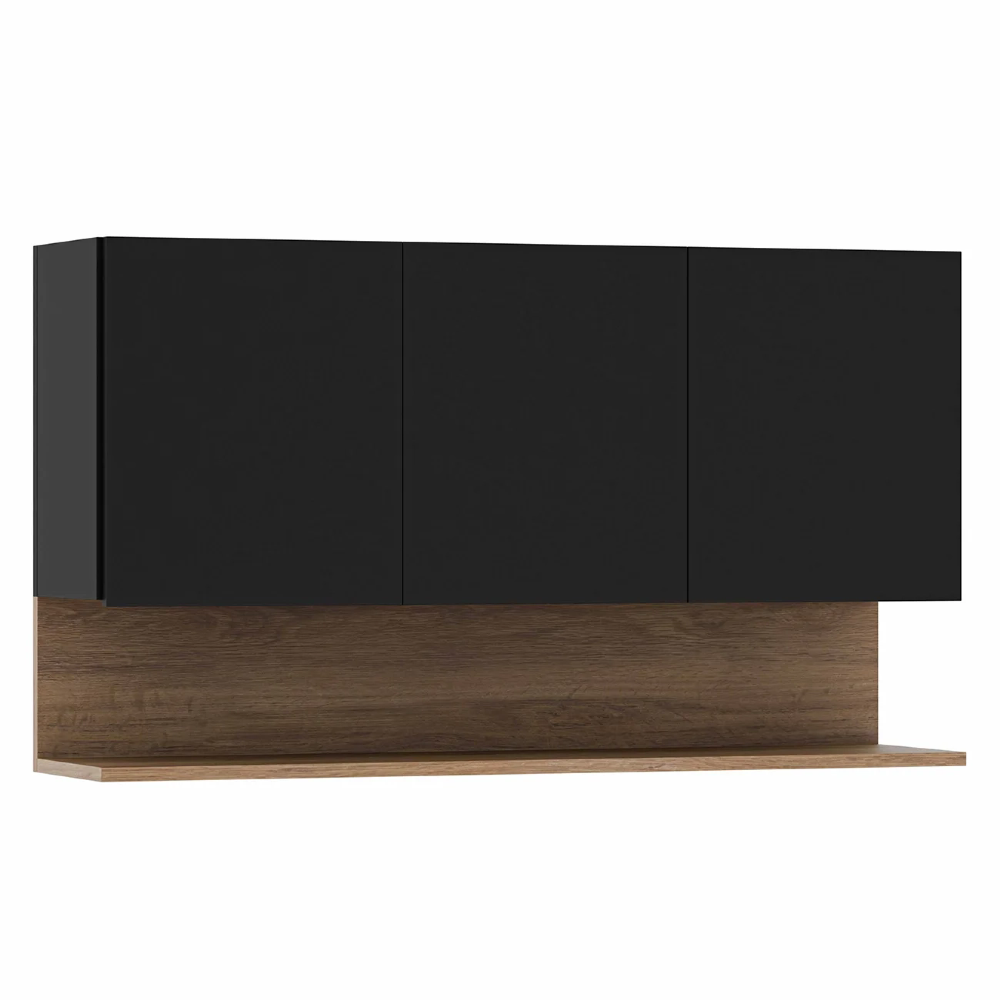 Armário de Cozinha Aéreo 118cm 3 Portas Duda Z34 Preto/Freijó - Mpozenato