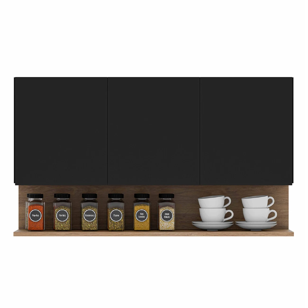 Armário de Cozinha Aéreo 118cm 3 Portas Duda Z34 Preto/Freijó - Mpozenato