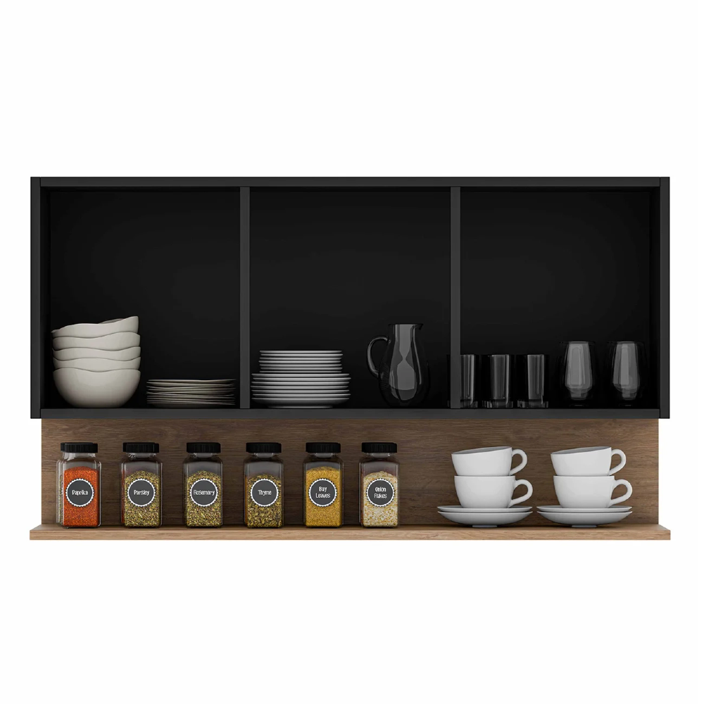 Armário de Cozinha Aéreo 118cm 3 Portas Duda Z34 Preto/Freijó - Mpozenato