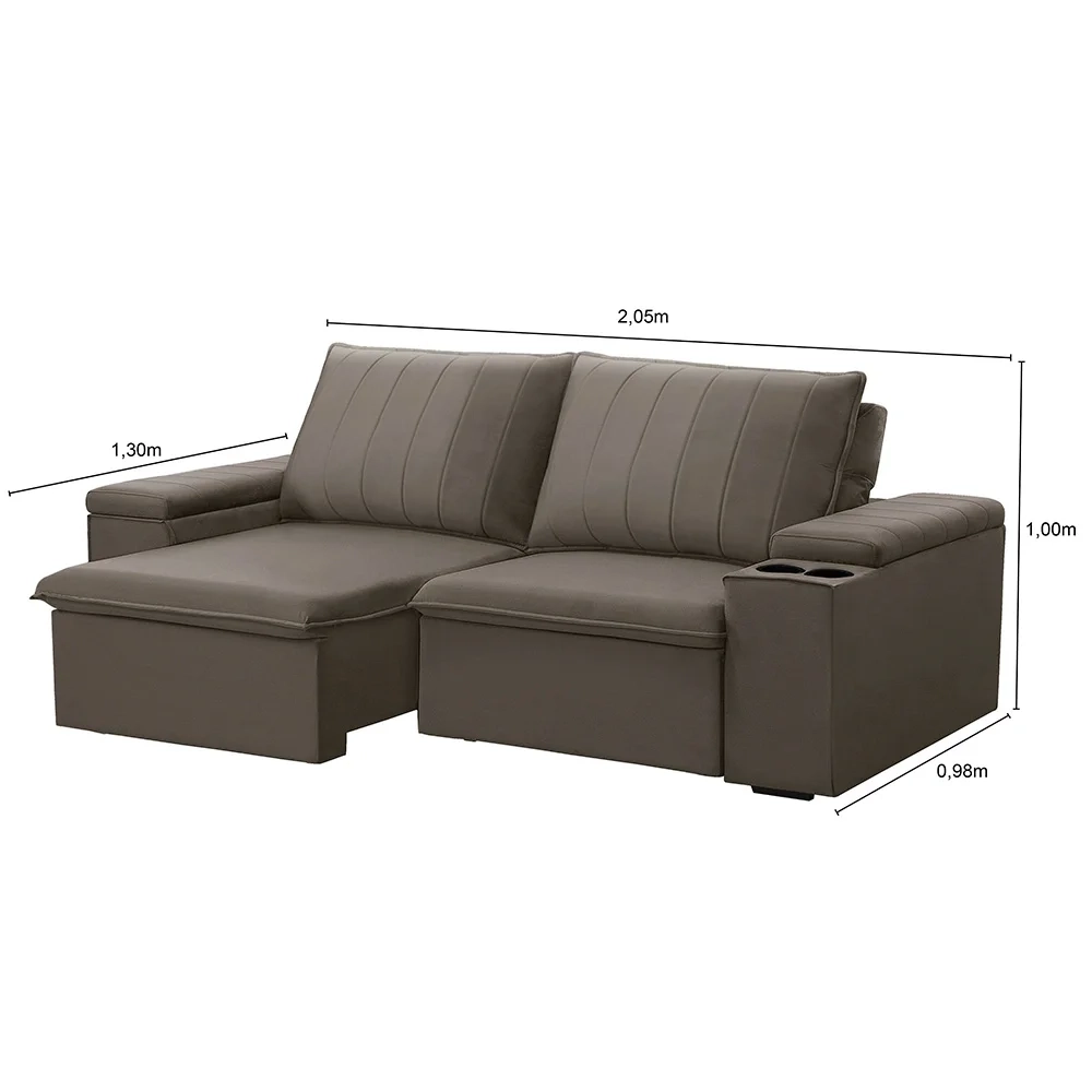 Sofá Retrátil Reclinável 3 Lugares 205cm Baluart F05 Veludo Castor - Mpozenato