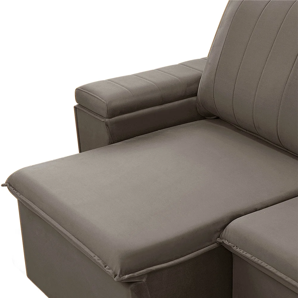 Sofá Retrátil Reclinável 3 Lugares 205cm Baluart F05 Veludo Castor - Mpozenato