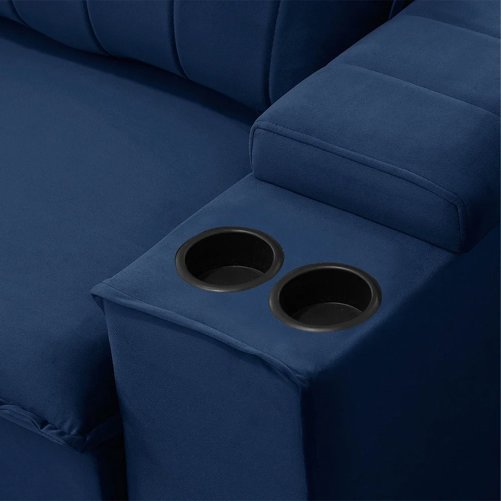 Sofá Retrátil Reclinável 3 Lugares 205cm Baluart F05 Veludo Azul - Mpozenato