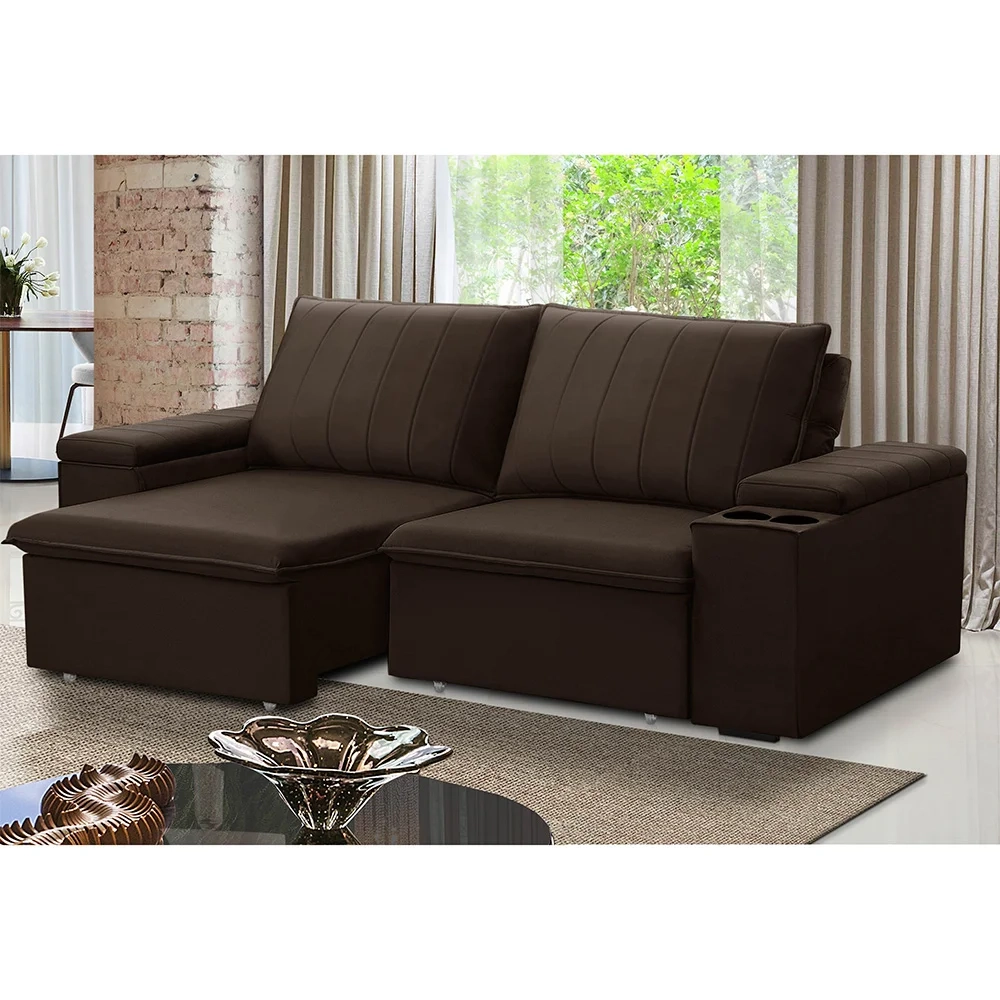 Sofá Retrátil Reclinável 3 Lugares 205cm Baluart F05 Veludo Marrom - Mpozenato